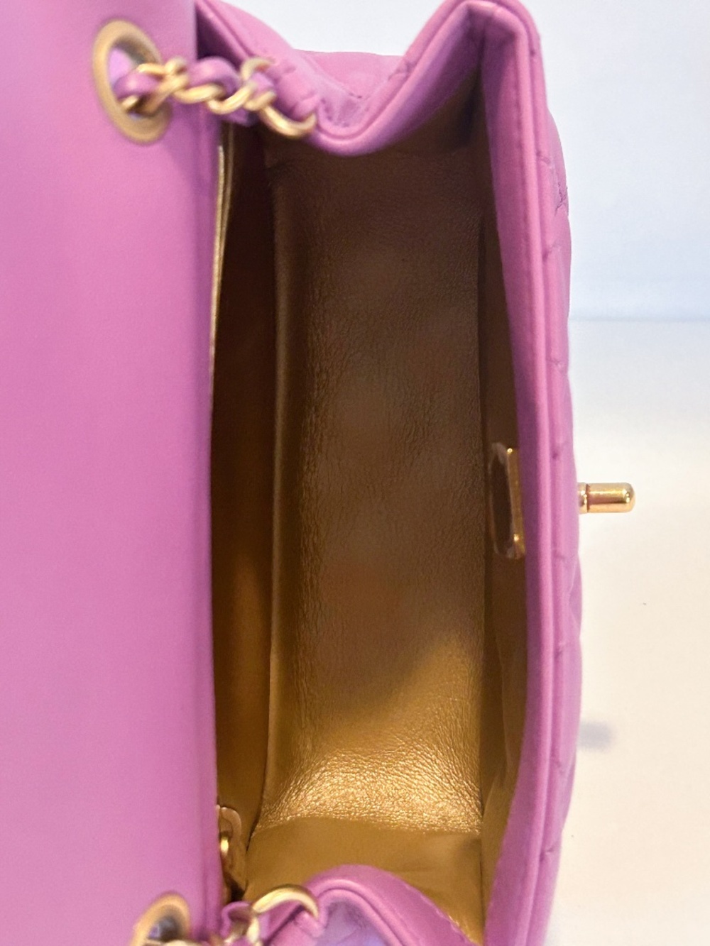 Chanel 22s Mini Square Bag Purple Pearl Crush Quilted Purse Handbag Gold - Picture 10 of 14